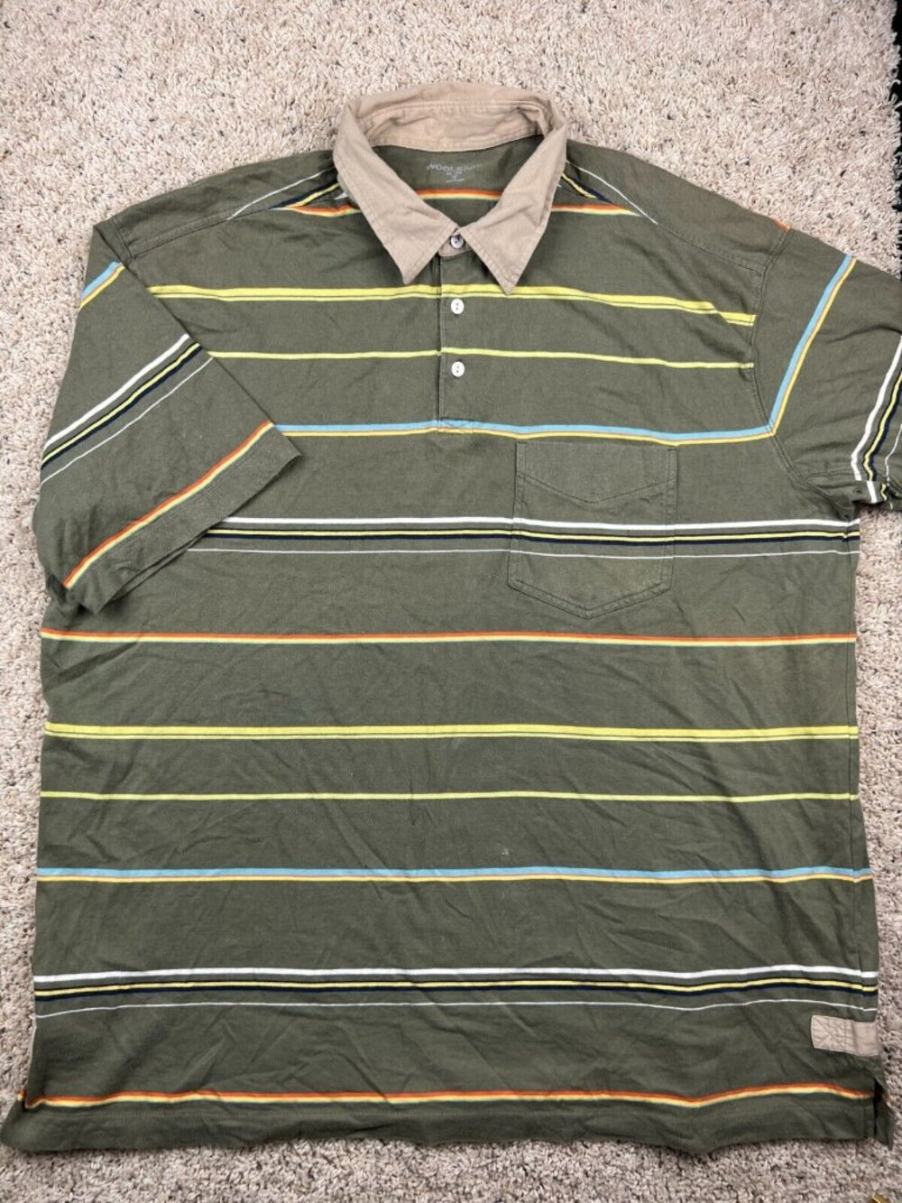 Woolrich Short Sleeve Polo Shirt Striped Green Blue Yellow White Orange Beige XL
